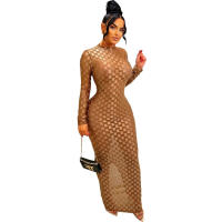 Vestido Elegante De Mujer Con Mangas Largas Y Cuello Redondo Estampado En Cuadros Ajustado Hasta La Cintura De Fiesta Vintage Vestido Largo Para Club Y Fiestas - details 23