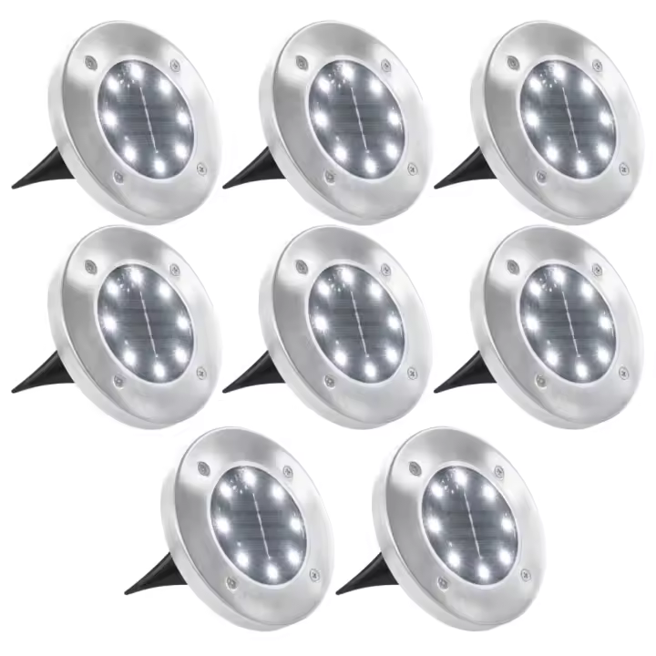 vidaXL Lámparas solares de suelo 8 unidades luces LED blanco - 1