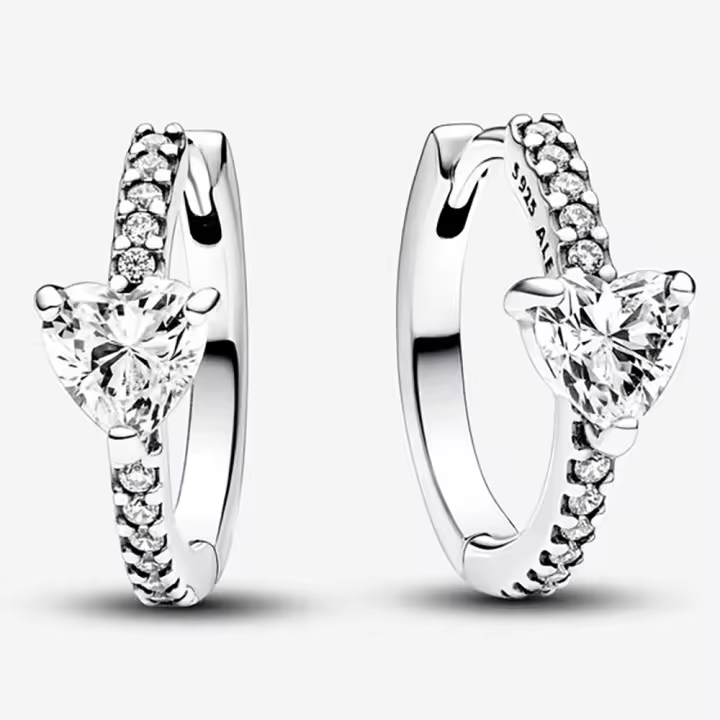 Pandora Pendientes de Aro en Plata de Ley Pendientes de aro con corazón brillante，Incluye Caja Original - 1