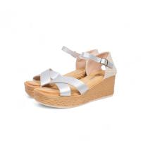 HLUNA - Sandalias de cuña con plataforma ligeras con tiras cruzadas de color blanco marrón y plata HF39 Destaconadas con pulsera al tobillo HF39 - details 4