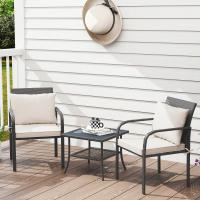 Outsunny Conjunto de Jardín Exterior de 3 Piezas Muebles de Jardín con 2 Sillas con Cojines Extraíbles Lavables y Mesa Terraza con Estante Tablero de Vidrio Templado para Balcón Patio Marrón y Crema - details 1