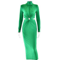 Vestido Largo Elegante Para Mujer Con Cuello Alto Y Manga Larga Efecto De Hollow out Adecuado Para Club Fiesta Noche Otoño Invierno Slim Fit Polyester - details 12