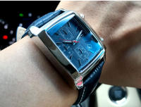 Reloj De Cuarzo Para Hombre Megir Con Correa De Cuero Y Dial Rectangular Cronógrafo Azul Estilo Casual Resistentes Al Agua - details 3