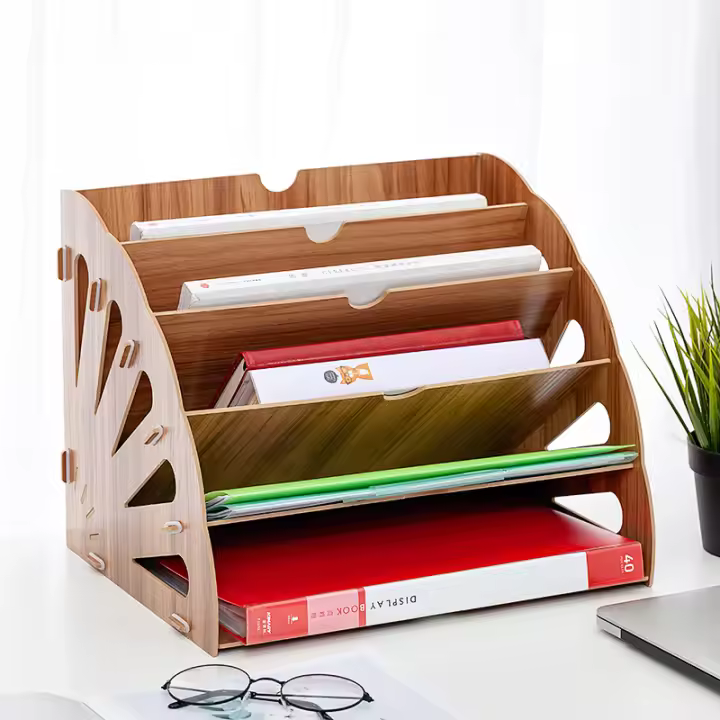 Organizador Vertical De Papel De Madera Multi-capa Soporte Para Archivos Horizontal Y Vertical Estantería De Almacenamiento De Documentos A4 Para Oficina Y Escuela - 1