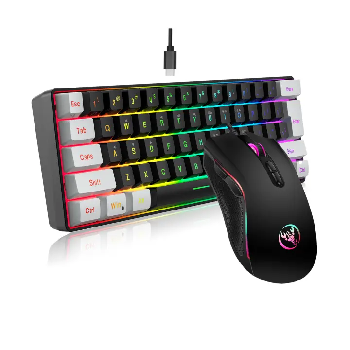 Nuevo Kit De Teclado Y Ratón RGB Gaming Con 61 Teclas Blanco Y Negro Para Oficina Y Juegos Incluye Teclado Y Ratón Con Iluminación Combos De Teclado Y Ratón Para Gamer De PUBG - 1