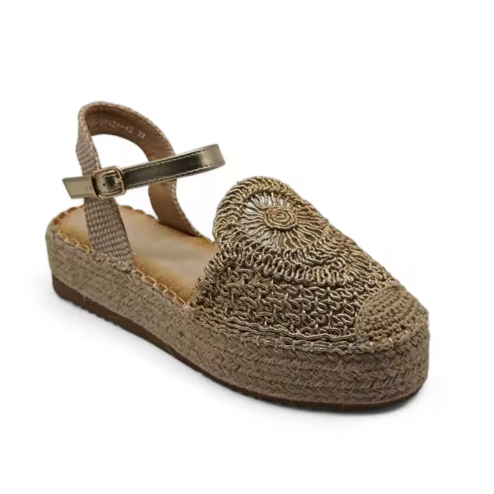 Calzados soraia, Sandalia de antelina y plataforma de yute, espardeñas planas, para mujer. - 1