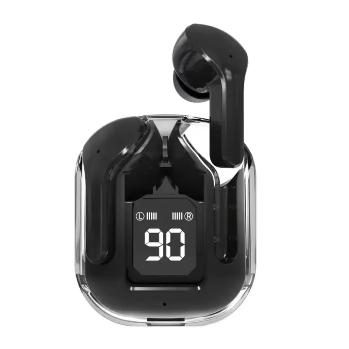 PORCHEDDU Auriculares Inalámtricos Air31, Caja de Carga Transparente, Sonido 9D Estéreo, Perfectos para Juguetes y Música, Color Negro - 1
