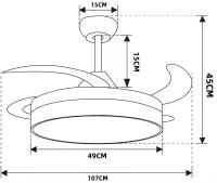 Ventilador de techo con luz LED 70W Blanco, 3 tonalidades, aspas retráctiles, 6 velocidades, control remoto, memoria, temporizador, silencioso y bajo consumo - details 0