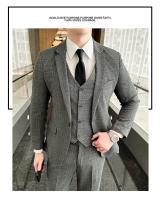 Traje De Tres Piezas Para Hombre Estilo Coreano Moda Ajustada Formal Boda Elegante Conjunto Chaqueta Pantalón Cuello Redondo - details 7