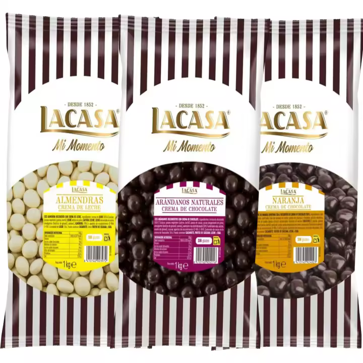Lacasa Pack 3kg de bolas: Almendra con chocolate Blanco, de naranja con chocolate Negro,Arándanos con chocolate Negro - 1
