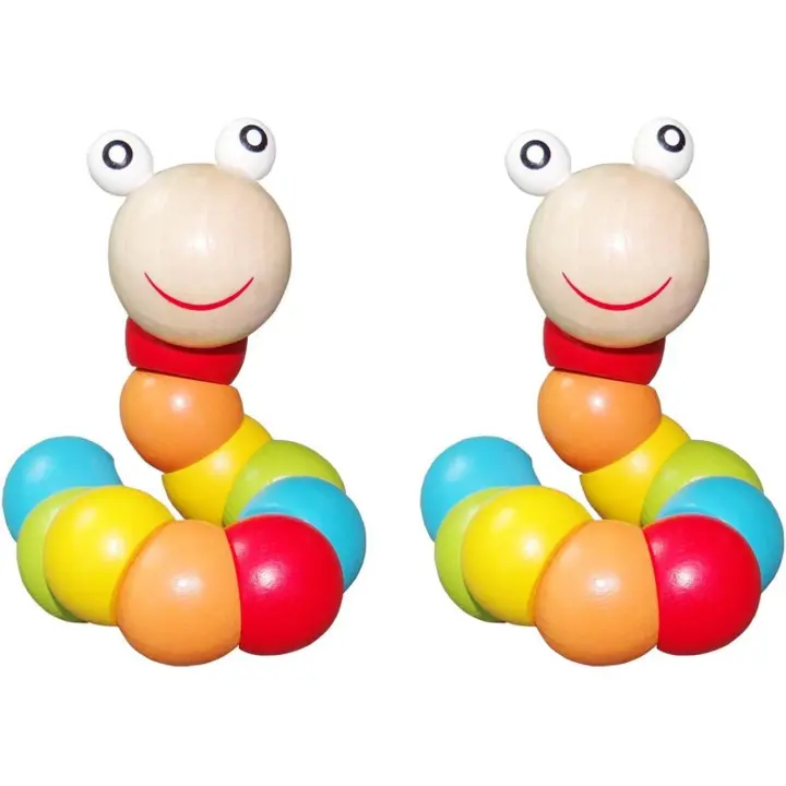 Juego de 2: juguetes de madera para bebés, lindos juguetes de marionetas de oruga hambrienta, formas coloridas y diversas, adecuados para la educación temprana - 1