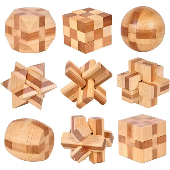 Juego de 9 rompecabezas de madera 3D para la mente, caja de rompecabezas de lógica pequeña, juego de regalo con cerradura para ensamblar y quitar, 1,8 pulgadas - 1