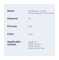 Funda Magnética Baseus Para iPhone 15 14 13 12 11 pro Max Carga Inalámbrica Cubierta Transparente Antigolpes Y Resistente Al Polvo Para iPhone 15 14 pro Max - details 17