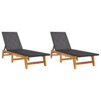 vidaXL Tumbonas 2 uds ratán y madera maciza acacia y Modelos de 2x sun lounger +table, Tumbona, Tumbona + Mesa Sillas de Exterior Ideal para jardín, playa, piscina, terraza Tumbona Piscina Tumbonas Playa Tumbonas Jardín Exterior - details 0