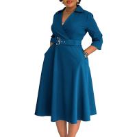 Vestido Elegante Para Oficina Para Mujer Cuello Redondo V Cintura Ajustada Pleated Midi Formal Business Work Dress OL - details 43