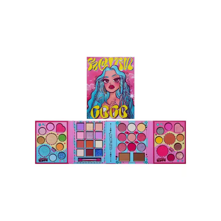 Kevin & Coco - Paleta de Maquillaje Feeling Groovy - Más de 30 Colores con Sombras, Coloretes e Iluminadores - Acabados Mate, Satinados y Glitter para Looks Divertidos y Originales - 1
