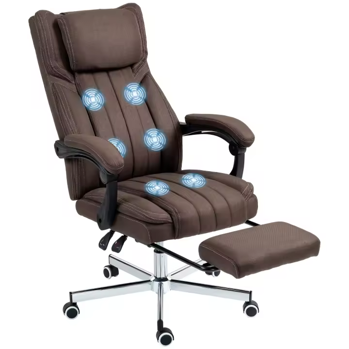 Vinsetto Silla de Masaje con 6 Puntos de Masaje Silla de Oficina Giratoria Silla de Escritorio Reclinable con Altura Ajustable Control Remoto Reposapiés y Reposacabezas Marrón Oscuro - 1