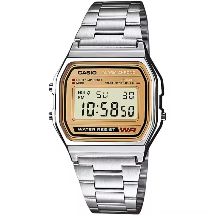 Casio A158WEA-9 Reloj Clásico Unisex - Diseño Retro, Resistente al Agua, Correa de Acero Inoxidable, Pantalla Digital - 1