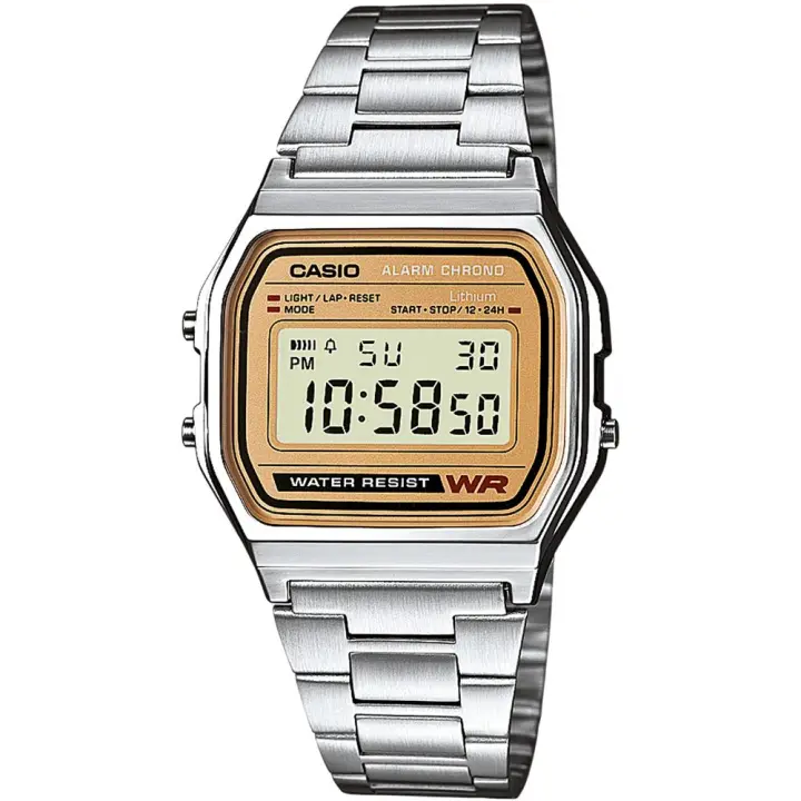 Casio A158WEA-9 Reloj Clásico Unisex - Diseño Retro, Resistente al Agua, Correa de Acero Inoxidable, Pantalla Digital - 1