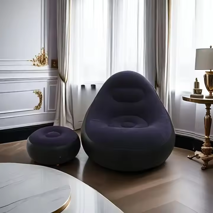 Sofá inflable con reposapiés, sofá plegable con reposapiés, sofá perezoso inflable, asiento hinchable, sillón hinchable con reposapiés, sofa de aire con reposapies, ideal para siesta, descansar en casa, oficina, camping, pation, terraza, jardín. - 1