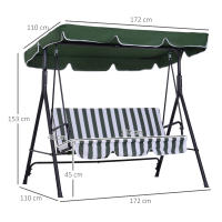 Outsunny Columpio de Jardín de 3 Plazas Balancín Exterior con Techo Ajustable y Marco de Acero para Balcón Terraza Patio Carga 200 kg 172x110x153 cm Verde - details 2