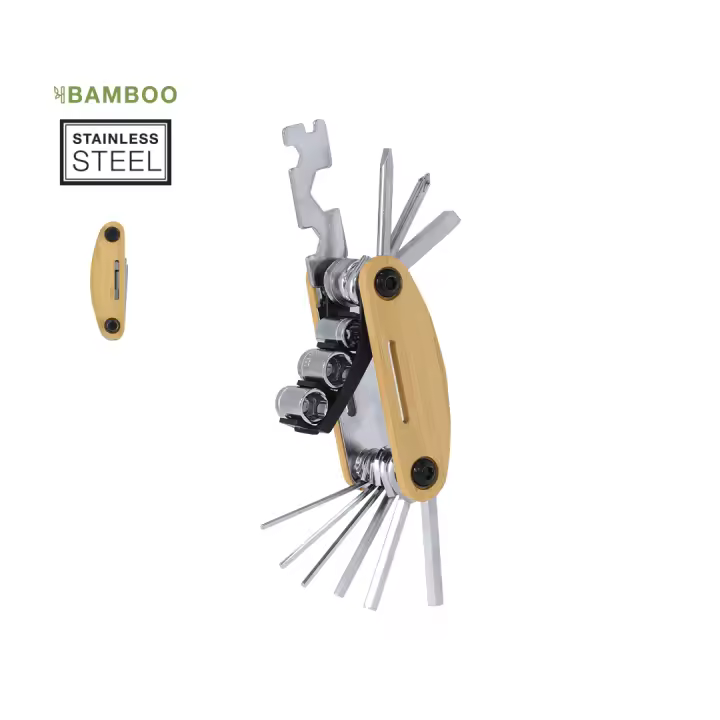 Pack de 40 Set Multiherramientas Bambú / Acero Inox. con 15 Funciones - Regalos prácticos útiles originales para Bodas, Hombres, Comuniones, Cumpleaños Regalos de empresa, promocinoales - 1