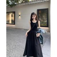 Vestido Elegante Y Sencillo De Moda Para Mujer Estilo Preppy Negro Largo Cintura Alta Sin Mangas Cuello Redondo Verano - details 3