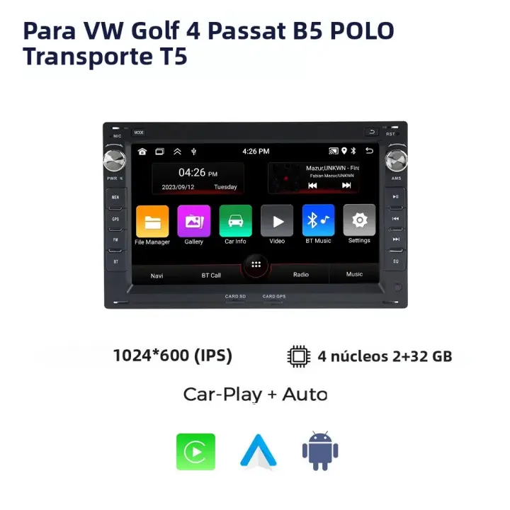 Radio De Coche Android Con Navegación GPS WIFI 2G+32GB Pantalla IPS 7 Pulgadas Para Volkswagen Golf 4 Passat B5 POLO Transport T5 Wireless Car-play RDS - 1
