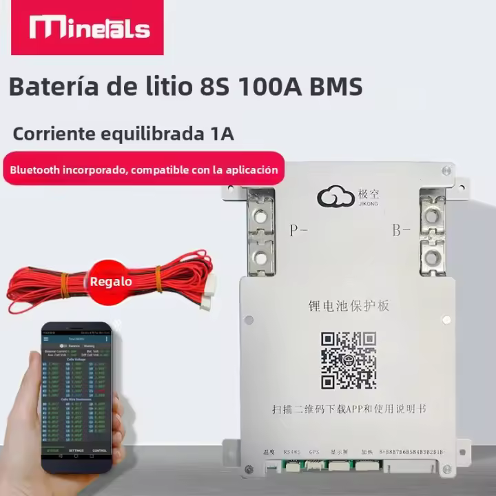 BMS Inteligente JKBMS 4S-8S 100A Con Equalización Activa Bluetooth APP Para Baterías Li-ion liFePo4 Accesorio De Batería - 1