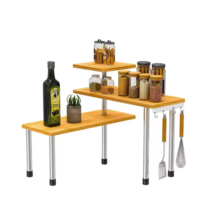 GREATOOL Estante de Bambú en Armario de Cocina,39x43x18cm, Organizador Extensible Apilable en Armario, Estante Esquinera para Cocina - 1