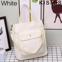 Bolso De Hombro Para Mujer De Corduroy Y Tela Con Bolsillo Exterior Bolso De Compras Casual Para Estudiantes Bolsa De Libros - details 10