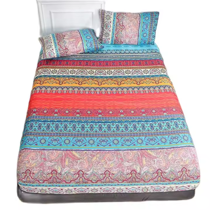 Sábana Bohemia Para Cama Doble Talla Single/Queen Con Banda Elástica Cubierta De Matrícula Impresión Reativa 180x200cm 100% Poliéster 400TC - 1