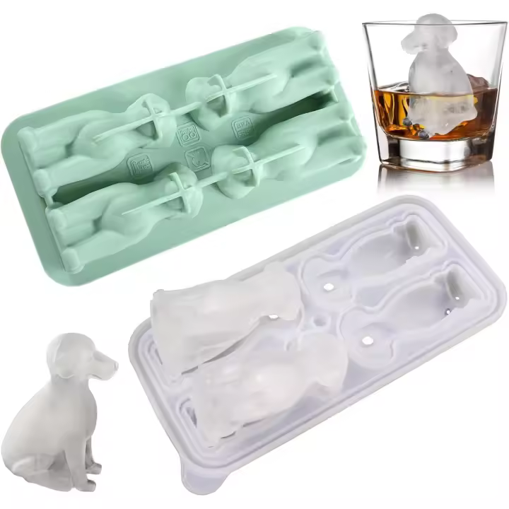 Molde de cubitos de hielo para perro, bandeja de cubitos de hielo con formas de perro, molde de silicona para hielo con formas divertidas, haz 4 bonitas bolas de hielo para whisky, cócteles, café - 1