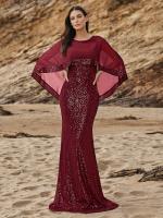 Vestido De Noche Romantic Burgundy Para Mujer Vestido De Boda Elegante De Encaje Y Spandex Sin Mangas Cuello En O Largo Floor-Length Formal Para Fiesta Y Comidas Elaborado En China - details 7