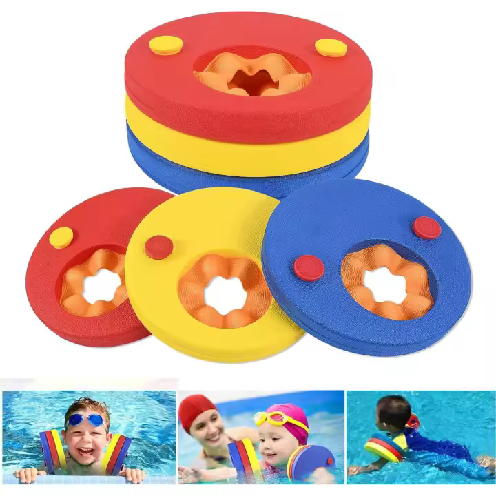 Bandas de natación para niños, paquete de 6 discos flotantes de EVA, bandas de natación coloridas para niños de 3 a 14 años que están aprendiendo a nadar, anillos de peso recomendados de 15 a 30 kg - 1