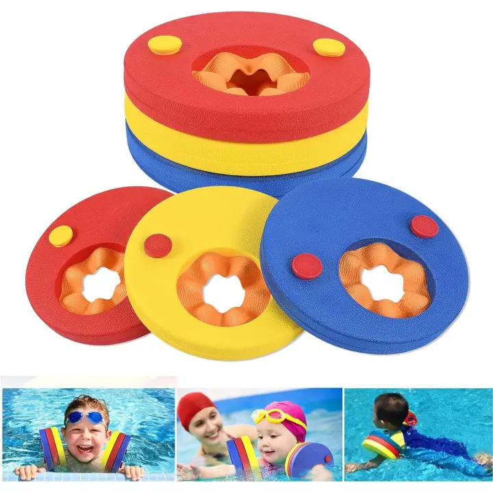 Bandas de natación para niños, paquete de 6 discos flotantes de EVA, bandas de natación coloridas para niños de 3 a 14 años que están aprendiendo a nadar, anillos de peso recomendados de 15 a 30 kg - 1