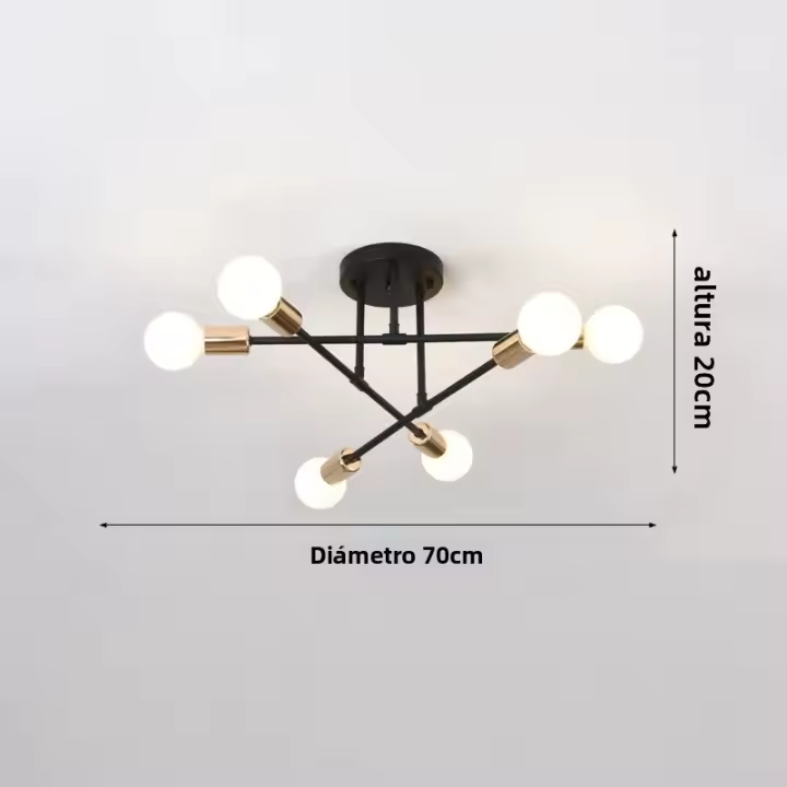 Lámpara De Techo LED Retro Industrial Con 6 Cabezas Material Hierro Trabado Luz Moderna Para Sala De Estar Decoración E27 - 1