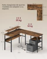 Escritorio Esquinero en Forma de L para Juegos - Con Luces LED, Tomas de Corriente, Soporte de Monitor y 2 Cajones, Fácil de Montar, Ideal para Oficina en Casa - details 7