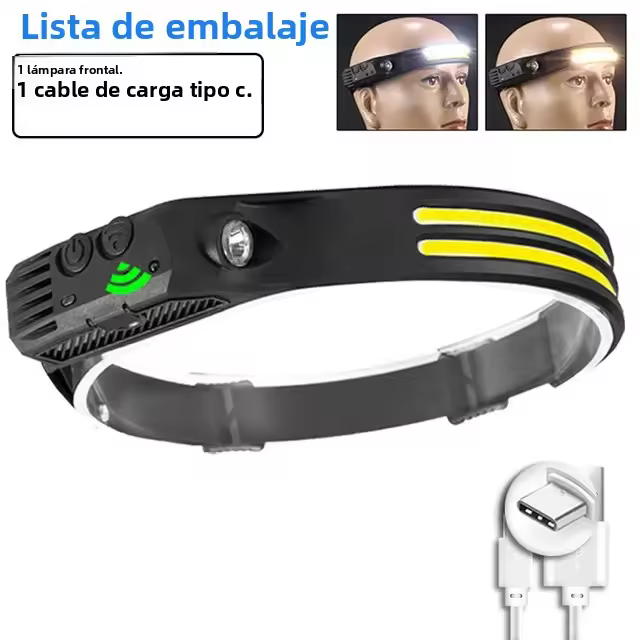 Linterna Frontal LED Sensor Recargable USB Con Batería De 2000mAh Para Camping Pesca Al Aire Libre Resistente Al Agua Con Modos De Iluminación Variable - 1