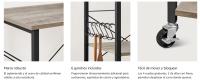 VASAGLE Estantería de Cocina con Ruedas, Carrito de Servicio de 3 Niveles, Estantería para Microondas, Horno, Tostadora, Marco de Metal con 6 Ganchos, Industrial, Gris y Negro/Marrón Rústico + Negro/Ébano y Negro/Roble Dorado y Blanco Nube - details 1