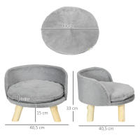 PawHut Cama Elevada para Perros Cama para Perros Miniaturas con Cojín Lavable y Marco de Madera y Alfombrillas Antideslizantes para Interior Ø40,5x33 cm Gris - details 2