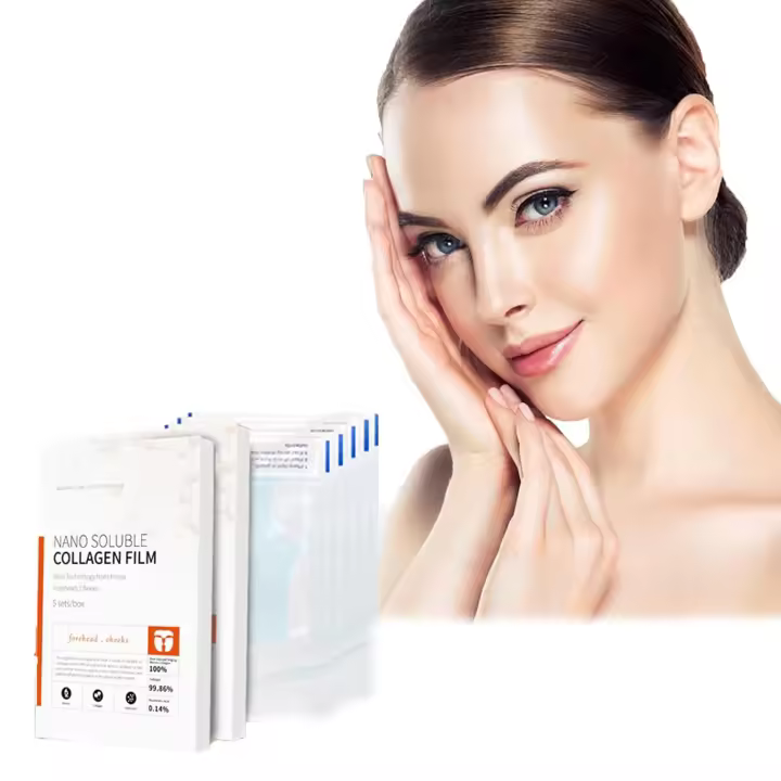 Parches de colágeno hidrolizado, mascarilla facial coreana de colágeno, mascarilla de película de colágeno nanosoluble, mascarilla reafirmante antiarrugas de colágeno profundo, mascarilla de colágeno disolvente para rostro y cuello (5 unidades/1 caja - 1