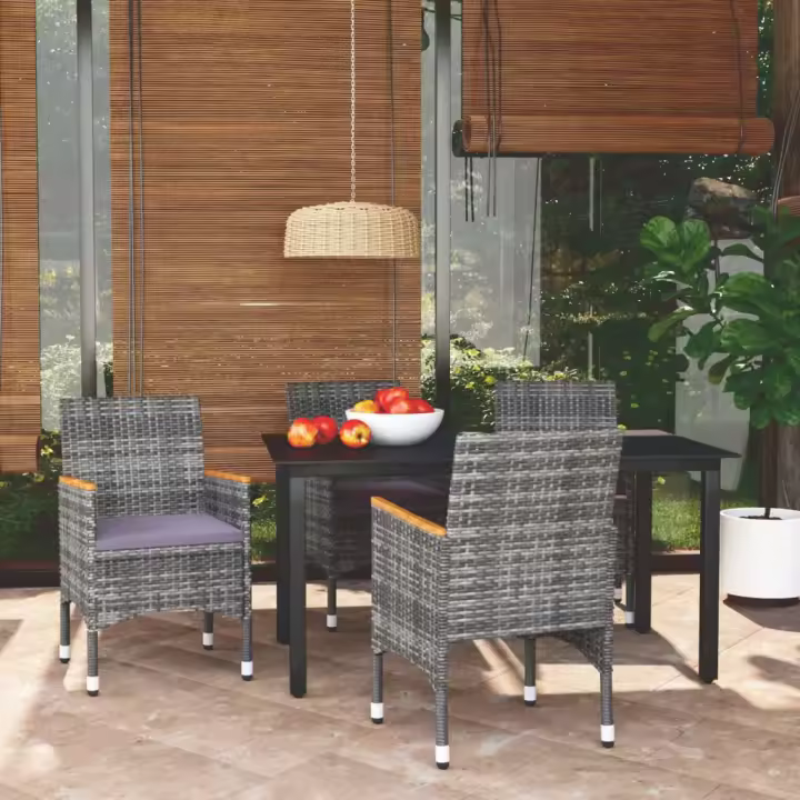 Juego de Comedor de Jardín de 5 piezas con juguetes de polyrattan Gris - 1