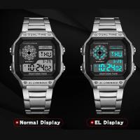 Reloj Deportivo De Lujo Para Hombre YIKAZE Con Correa De Acero Inoxidable Resistente Al Agua Y Luz LED Mostrador Digital Estilo Militar - details 10