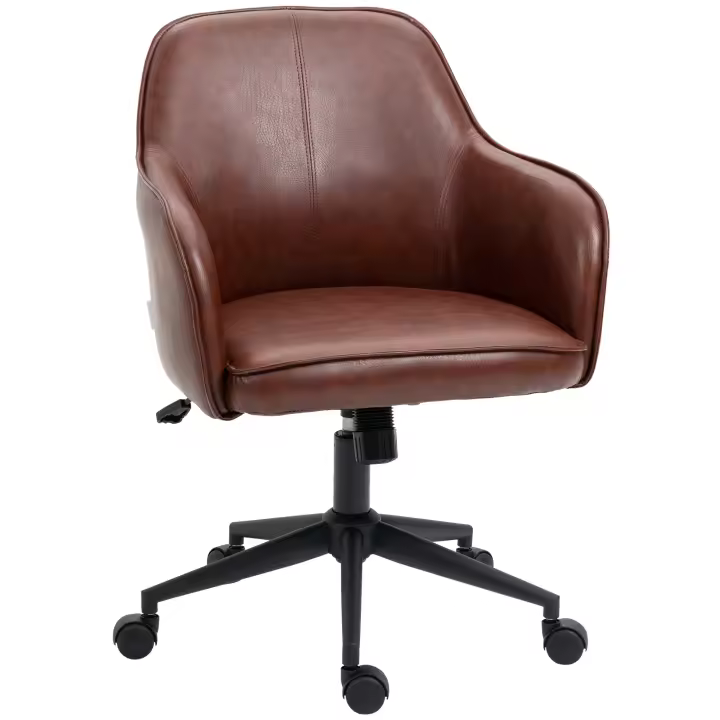 Vinsetto Silla de oficina con función basculante, ruedas, silla de escritorio con aspecto de piel sintética, silla giratoria de altura regulable de 83-91 cm para salón, capacidad de carga de hasta 120 kg, marrón - 1