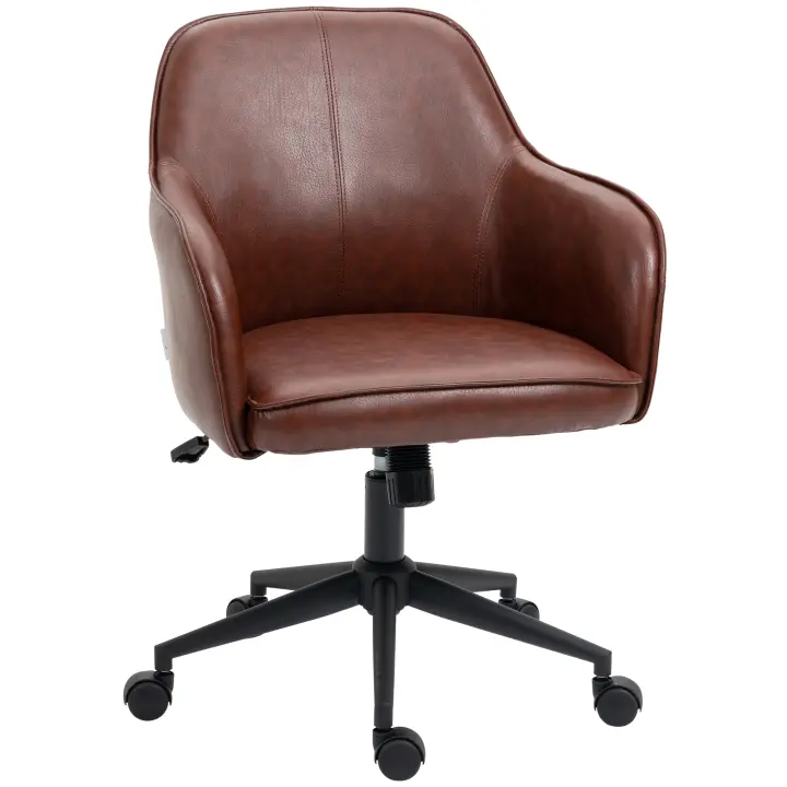 Vinsetto Silla de oficina con función basculante, ruedas, silla de escritorio con aspecto de piel sintética, silla giratoria de altura regulable de 83-91 cm para salón, capacidad de carga de hasta 120 kg, marrón - 1