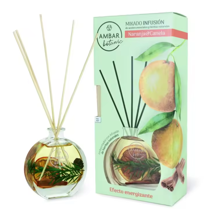 Ambientador Mikado con Infusión de Hierbas Naturales - Ambar Perfums - 75 mL - Fragancia Duradera por Más de 3 Meses - 0% Alcohol Añadido - Efecto Estimulante y Relajante - Ideal para Aromatizar y Decorar Hogares, Oficinas y Espacios de Trabajo - 1