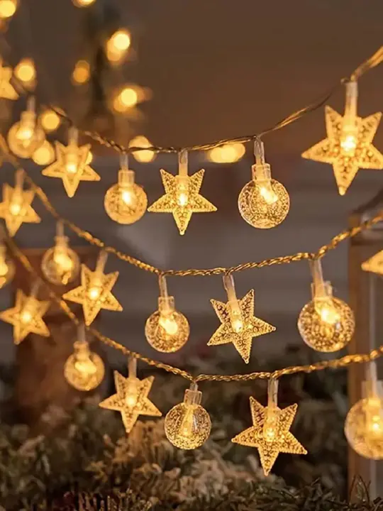Cadena De Luces LED Estrella Y Bolita Impermeable Para Decoración De Fiestas Cumpleaños Boda Camping Canopy Toldo Jardín - 1