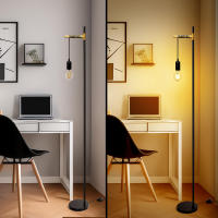 Aigostar lámpara de pie retro E27, lámpara de pie de metal para salón(sin bombilla), Lámpara de pie colgante con cable de 180cm y interruptor de pie,  en color negro/dorado - details 1