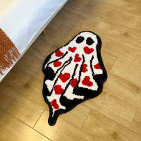 Alfombra De Terciopelo Suave Y Antideslizante En Negro Y Blanco Con Diseño De Fantasma Y Corazón Hecho a Mano Para Halloween Decoración De Pared En El Pasillo Alfombra De Baño - details 4